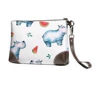 EgoMed Acuarela Lindo Hipopótamo Sandía,Bolso de Mano de Piel sintética con Cremallera para Mujer, Cartera con Correa para la muñeca