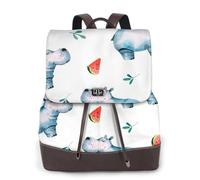 EgoMed Acuarela Lindo Hipopótamo Sandía,Mochila para mujer, impermeable, ligera, de piel sintética, moderna, para viajes.