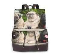 EgoMed Amistad Pug Bokeh Perros Mascotas Amigos Pug,Mochila para mujer, impermeable, ligera, de piel sintética, moderna, para viajes.