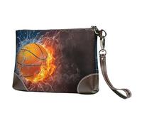 EgoMed Balón de Baloncesto en Llamas y Agua,Bolso de Mano de Piel sintética con Cremallera para Mujer, Cartera con Correa para la muñeca