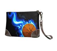 EgoMed Baloncesto en Llamas,Bolso de Mano de Piel sintética con Cremallera para Mujer, Cartera con Correa para la muñeca