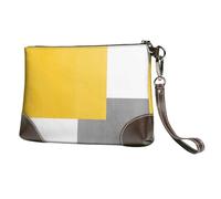 EgoMed Bloque geométrico Amarillo, Gris y Blanco,Bolso de Mano de Piel sintética con Cremallera para Mujer, Cartera con Correa para la muñeca