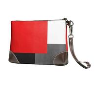 EgoMed Bloque geométrico Rojo, Gris, Negro y Blanco,Bolso de Mano de Piel sintética con Cremallera para Mujer, Cartera con Correa para la muñeca