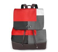 EgoMed Bloque geométrico rojo, gris, negro y blanco,Mochila para mujer, impermeable, ligera, de piel sintética, moderna, para viajes.