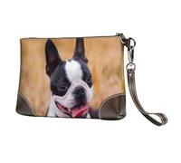 EgoMed Boston Terrier Bokeh Perros Mascotas Boston Terrier,Bolso de Mano de Piel sintética con Cremallera para Mujer, Cartera con Correa para la muñeca