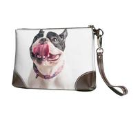 EgoMed Bulldog francés, Perro Curioso y Feliz,Bolso de Mano de Piel sintética con Cremallera para Mujer, Cartera con Correa para la muñeca
