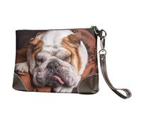 EgoMed Bulldogs ingleses Bozal Mascotas Perros durmiendo,Bolso de Mano de Piel sintética con Cremallera para Mujer, Cartera con Correa para la muñeca