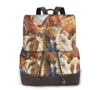 EgoMed Caballo animal de acuarela impreso,Mochila para mujer, impermeable, ligera, de piel sintética, moderna, para viajes.