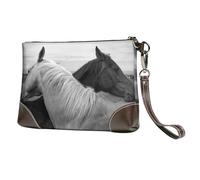EgoMed Caballo Blanco y Caballo Negro Impreso,Bolso de Mano de Piel sintética con Cremallera para Mujer, Cartera con Correa para la muñeca