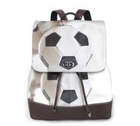 EgoMed Cachorro de bulldog francés con balón de fútbol,Mochila para mujer, impermeable, ligera, de piel sintética, moderna, para viajes.