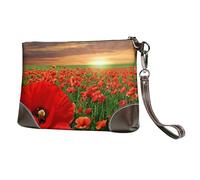 EgoMed Campo de Amapolas al Atardecer,Bolso de Mano de Piel sintética con Cremallera para Mujer, Cartera con Correa para la muñeca