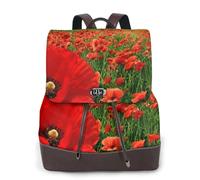 EgoMed Campo de amapolas al atardecer,Mochila para mujer, impermeable, ligera, de piel sintética, moderna, para viajes.