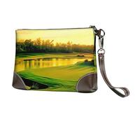 EgoMed Campo de Golf Impreso,Bolso de Mano de Piel sintética con Cremallera para Mujer, Cartera con Correa para la muñeca
