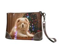 EgoMed Chow Chow Blanco Fluffy Perros Mascotas Perros Navidad,Bolso de Mano de Piel sintética con Cremallera para Mujer, Cartera con Correa para la muñeca