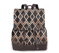 EgoMed Cobre y diamantes geo negros,Mochila para mujer, impermeable, ligera, de piel sintética, moderna, para viajes.