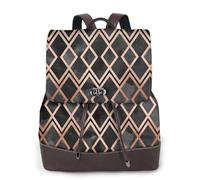 EgoMed Cobre y diamantes geo negros,Mochila para mujer, impermeable, ligera, de piel sintética, moderna, para viajes.