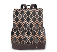 EgoMed Cobre y diamantes geo negros,Mochila para mujer, impermeable, ligera, de piel sintética, moderna, para viajes.