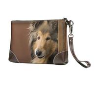 EgoMed Collie de Pelo Largo Lassie Perros Perros Grandes y esponjosos Mascotas,Bolso de Mano de Piel sintética con Cremallera para Mujer, Cartera con Correa para la muñeca