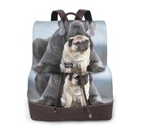 EgoMed Conceptos de amistad entre perros Cane Corso y Pug,Mochila para mujer, impermeable, ligera, de piel sintética, moderna, para viajes.