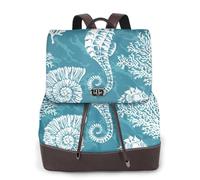 EgoMed Conchas marinas, caballito de mar y coral,Mochila para mujer, impermeable, ligera, de piel sintética, moderna, para viajes.