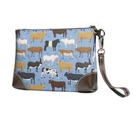 EgoMed Conjunto de toros y Vacas, Animales de Granja, Ganado, mamíferos,Bolso de Mano de Piel sintética con Cremallera para Mujer, Cartera con Correa para la muñeca
