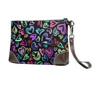 EgoMed Corazón Colorido,Bolso de Mano de Piel sintética con Cremallera para Mujer, Cartera con Correa para la muñeca