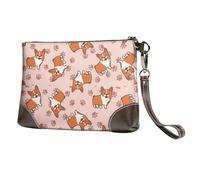 EgoMed Corgis de Dibujos Animados,Bolso de Mano de Piel sintética con Cremallera para Mujer, Cartera con Correa para la muñeca