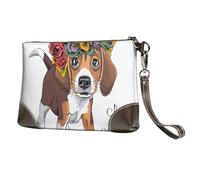 EgoMed Corona Floral para la Cabeza de Cachorro Beagle,Bolso de Mano de Piel sintética con Cremallera para Mujer, Cartera con Correa para la muñeca