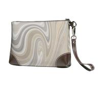 EgoMed Decoración Neutra con remolinos Beige y Grises,Bolso de Mano de Piel sintética con Cremallera para Mujer, Cartera con Correa para la muñeca