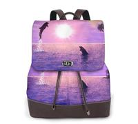 EgoMed Delfines al atardecer,Mochila para mujer, impermeable, ligera, de piel sintética, moderna, para viajes.