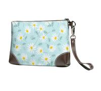 EgoMed Delicada Margarita Floral Azul y Blanca,Bolso de Mano de Piel sintética con Cremallera para Mujer, Cartera con Correa para la muñeca