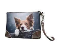 EgoMed Dios Bokeh de Border Collie Marrón con Ojos Amarillos,Bolso de Mano de Piel sintética con Cremallera para Mujer, Cartera con Correa para la muñeca