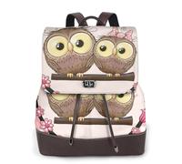 EgoMed Dos lindos búhos de dibujos animados,Mochila para mujer, impermeable, ligera, de piel sintética, moderna, para viajes.