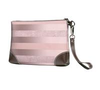 EgoMed Elegante Raya Rosa ruborizada con Brillo Dorado Rosa,Bolso de Mano de Piel sintética con Cremallera para Mujer, Cartera con Correa para la muñeca