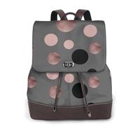 EgoMed Elegantes círculos negros falsos de color rosa,Mochila para mujer, impermeable, ligera, de piel sintética, moderna, para viajes.