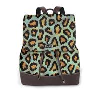 EgoMed Estampado animal chic de leopardo verde azulado,Mochila para mujer, impermeable, ligera, de piel sintética, moderna, para viajes.