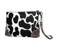 EgoMed Estampado Animal con Manchas de Vaca Negra,Bolso de Mano de Piel sintética con Cremallera para Mujer, Cartera con Correa para la muñeca