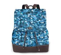 EgoMed Estampado de lentejuelas azules vintage,Mochila para mujer, impermeable, ligera, de piel sintética, moderna, para viajes.