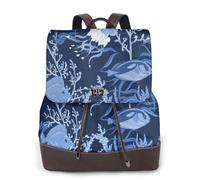 EgoMed Estampado de patrón submarino marino,Mochila para mujer, impermeable, ligera, de piel sintética, moderna, para viajes.