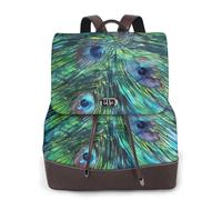 EgoMed Estampado de plumas,Mochila para mujer, impermeable, ligera, de piel sintética, moderna, para viajes.