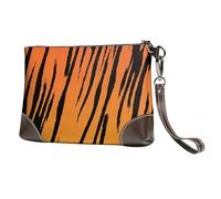 EgoMed Estampado de Rayas de Tigre,Bolso de Mano de Piel sintética con Cremallera para Mujer, Cartera con Correa para la muñeca