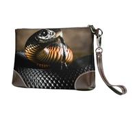 EgoMed Estampado de Serpiente Mamba Negra,Bolso de Mano de Piel sintética con Cremallera para Mujer, Cartera con Correa para la muñeca