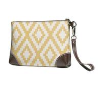 EgoMed Estampado geométrico Mostaza,Bolso de Mano de Piel sintética con Cremallera para Mujer, Cartera con Correa para la muñeca