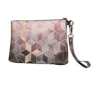 EgoMed Estilo nórdico, patrón geométrico Rosa, Dorado,Bolso de Mano de Piel sintética con Cremallera para Mujer, Cartera con Correa para la muñeca