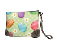 EgoMed Felices Pascuas Huevos de Pascua Coloridos,Bolso de Mano de Piel sintética con Cremallera para Mujer, Cartera con Correa para la muñeca