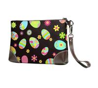 EgoMed Felices Pascuas Huevos de Pascua Coloridos,Bolso de Mano de Piel sintética con Cremallera para Mujer, Cartera con Correa para la muñeca