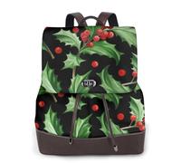 EgoMed Feliz Navidad Holly,Mochila para mujer, impermeable, ligera, de piel sintética, moderna, para viajes.