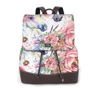 EgoMed Flores de rosas de caballo en acuarela,Mochila para mujer, impermeable, ligera, de piel sintética, moderna, para viajes.