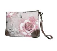 EgoMed Flores Rosas, Acuarela Floral, Rosa, Hojas Grises, Salpicadura,Bolso de Mano de Piel sintética con Cremallera para Mujer, Cartera con Correa para la muñeca