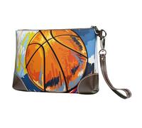 EgoMed Fondo Colorido de Baloncesto Impreso,Bolso de Mano de Piel sintética con Cremallera para Mujer, Cartera con Correa para la muñeca